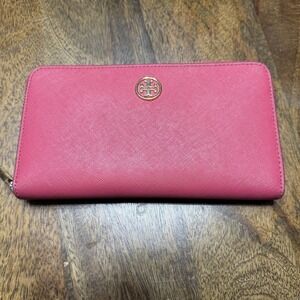 Tory Burch Robinson Pink Saffiano Leather Continental Wallet